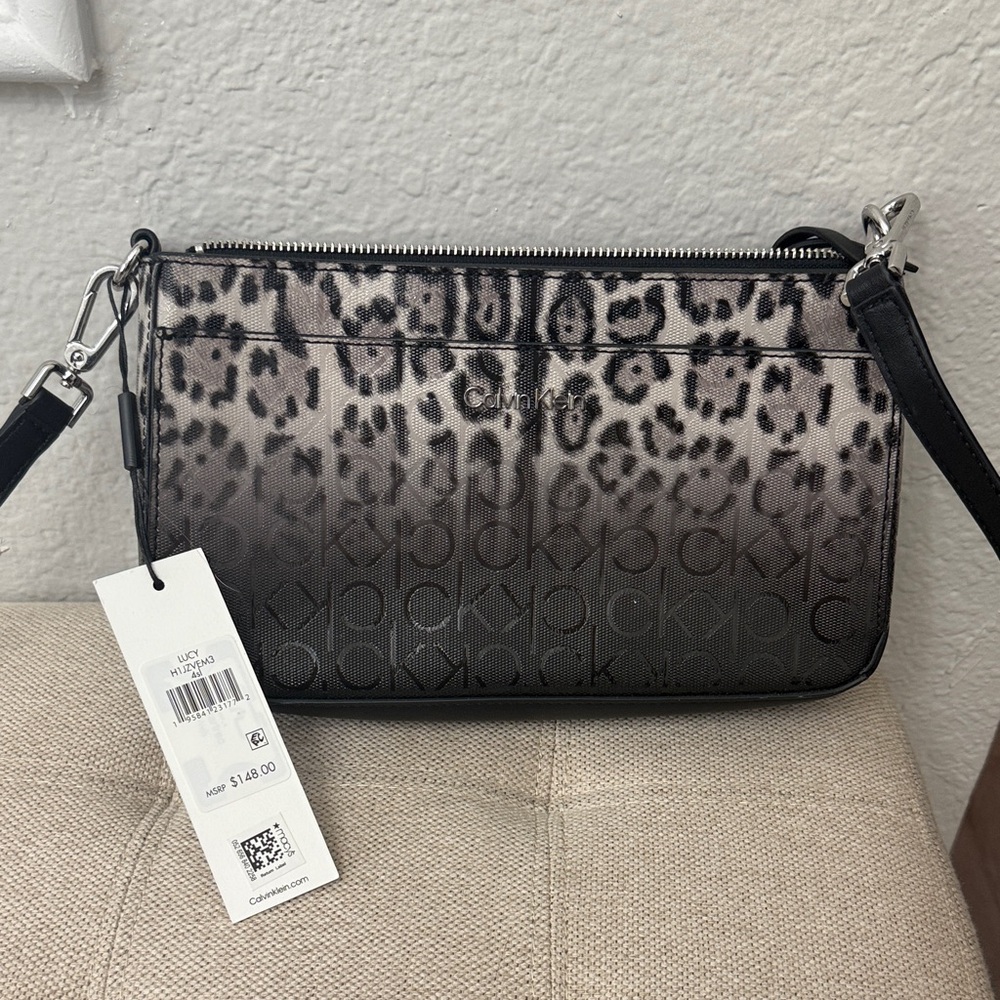 Calvin Klein Black and Gray Animal Print Crossbody Bag